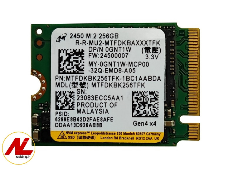 حافظه اس اس دی m2 سایز 2230 ظرفیت ۲۵۶ گیگابایت برند میکرون مدل 2450