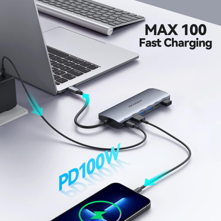 هاب 9 پورت USB3 ، USB2 ،HDMI و SD برند Acodot مدل X00198 با امکان شارژ سریع لپ تاپ و موبایل