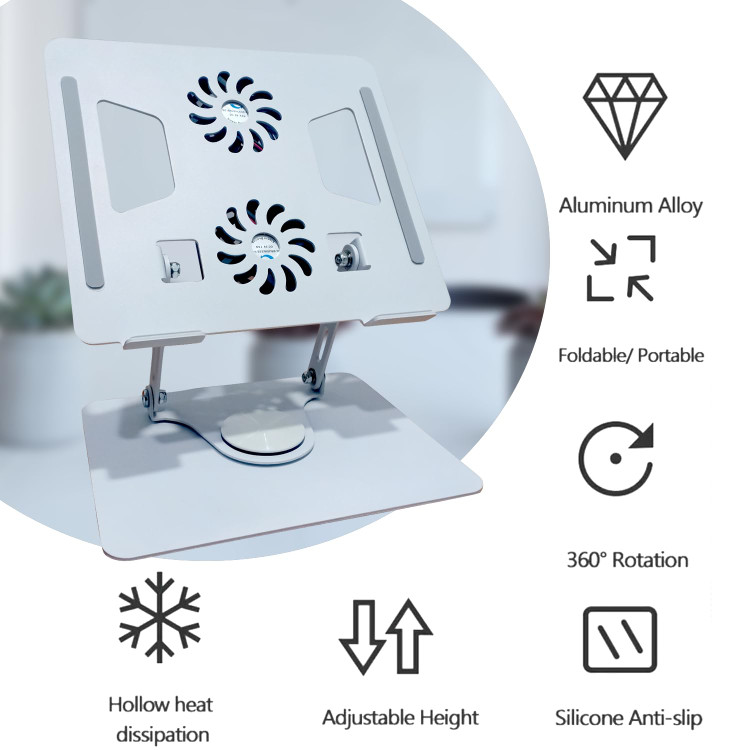 پایه لپتاپ آلومینیومی با فن دوگانه برند کریشو مدل YL-906، قابلیت چرخش ۳۶۰ درجه، ارگونومیک تاشو و قابل تنظیم ، مخصوص نوتبوک، مکبوک، لپتاپ