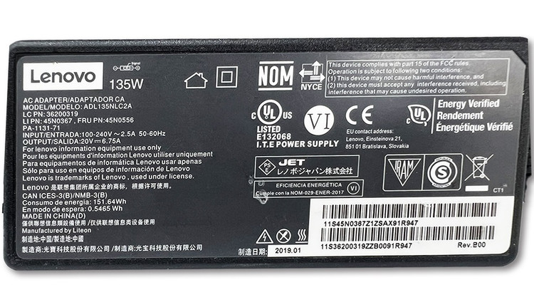 شارژر اورجینال استوک لپ تاپ لنوو 135 وات USB