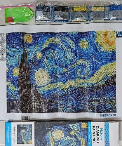 نقاشی الماسی رولی سایز 30*40 ، فول نگین و با کیفیت برند هایستون دارای 14 رنگ الماس طرح نقاشی ونگوگ