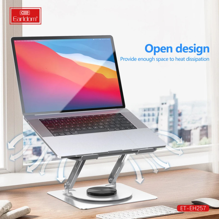 استند لپتاپ برند ارلدام مدل EH-257 چرخشی 360 درجه ، تاشو و قابل تنظیم ، قابل حمل ، مخصوص لپتاپ و تبلت