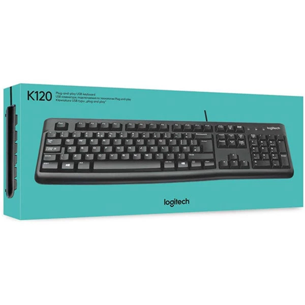 کیبورد اورجینال لاجیتک مدل K120 ، فول سایز ، مقاوم در برابر نفوذ مایعات، پایههای قابل تنظیم ارتفاع، اتصال USB